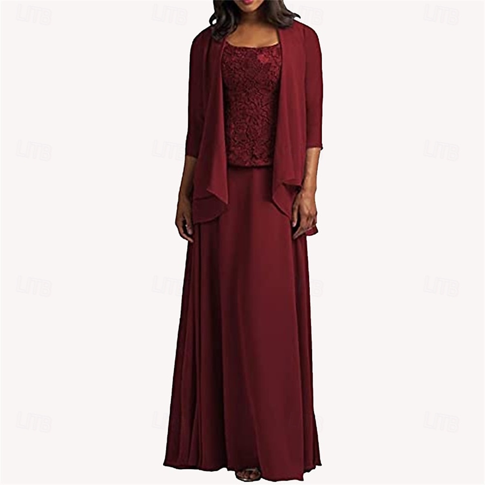 Kleid-Sets Mutter der Braut Kleid Elegant Einfach Scoop-Ausschnitt Knielang Chiffon Langarm mit einfarbig 2025 - $129.99 –P8