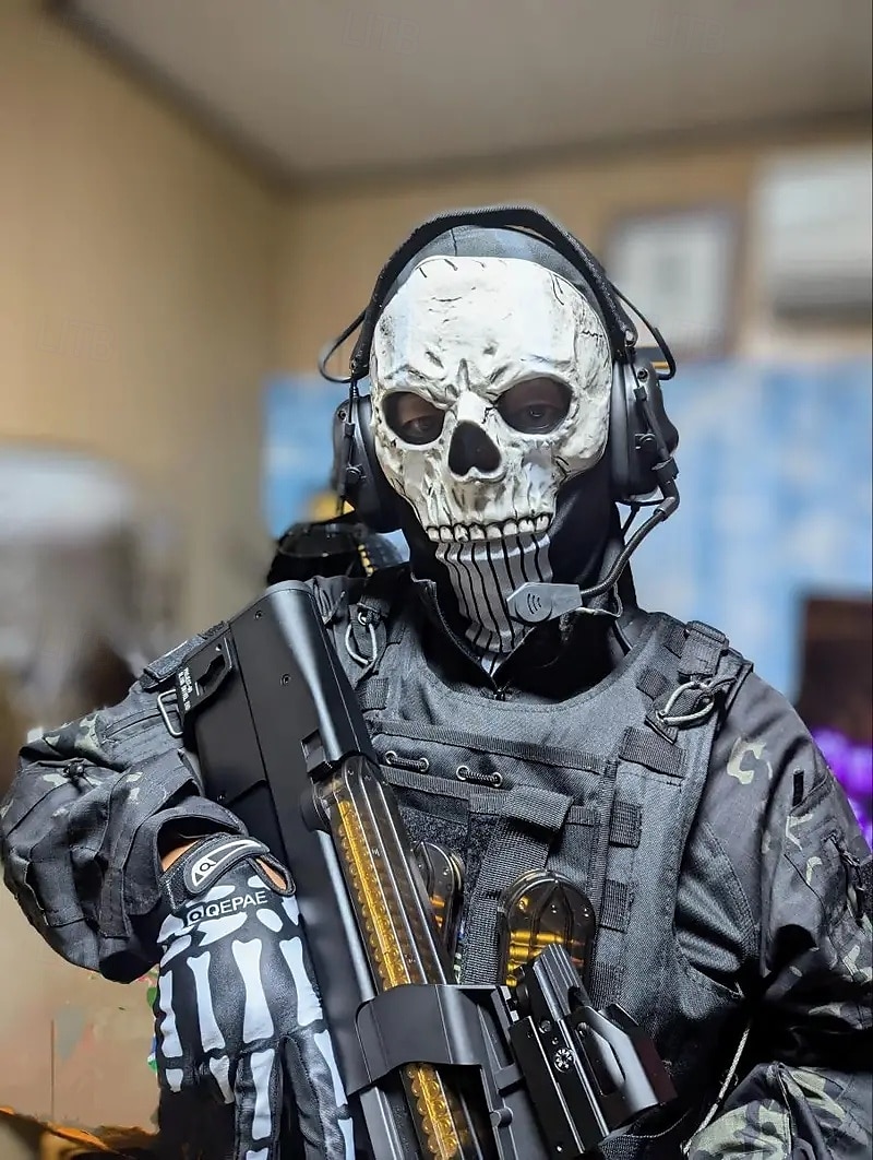 Halloweenská vojenská taktická maska lebky pro dospělé, realistické strašidelné kostýmy, latexová maska na obličej, vojenská taktická maska lebky na halloweenskou párty 2025 - $27.99 –P18