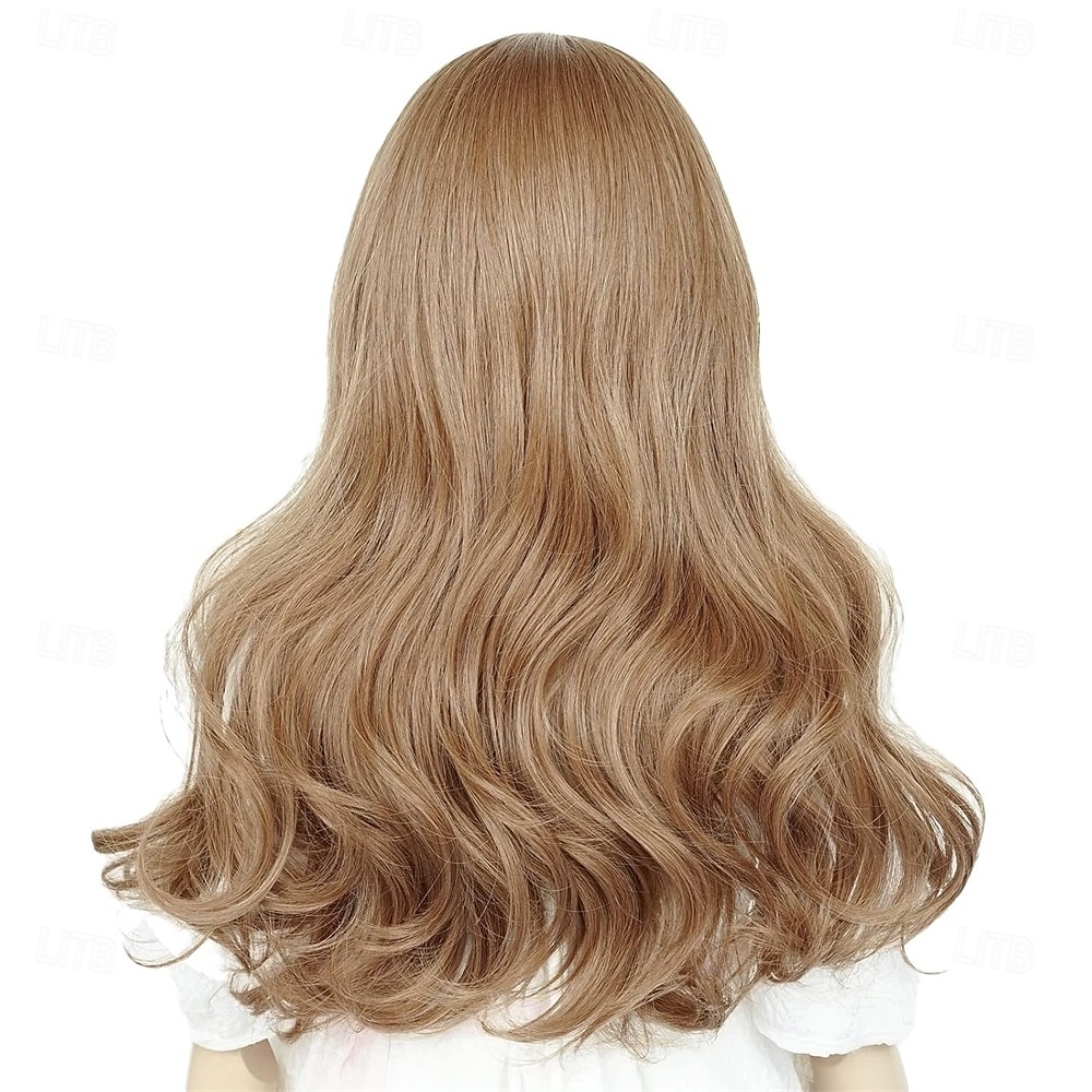 Bruine pruik voor meisjes, lang golvend krullend middenstuk kostuumpruik, prinsessenhaar voor Halloweenfeest 2025 - $26.99 –P4