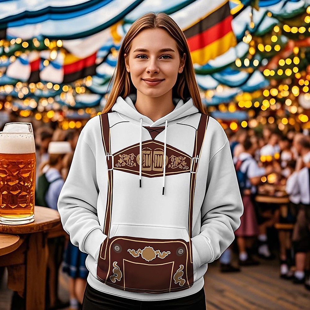 Pivo Oktoberfest Kapuce Tisk Přední kapsa Grafika Pro Dámské Dospělé Karneval Pivo Oktoberfest 3D tisk Dovolená Párty 2025 - $29.99 –P4