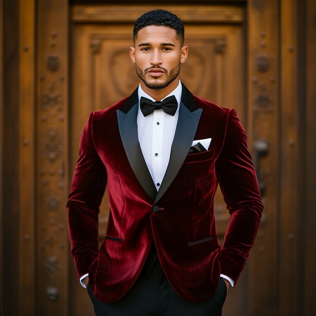 Herren Blazer Blazer Party Formeller Abend Vintage Einfarbig Einreihig Ein-Knopf Normale Passform Polyester Herren Anzug Burgunderrot - Steigendes Revers 2025 - $90.99 –P2