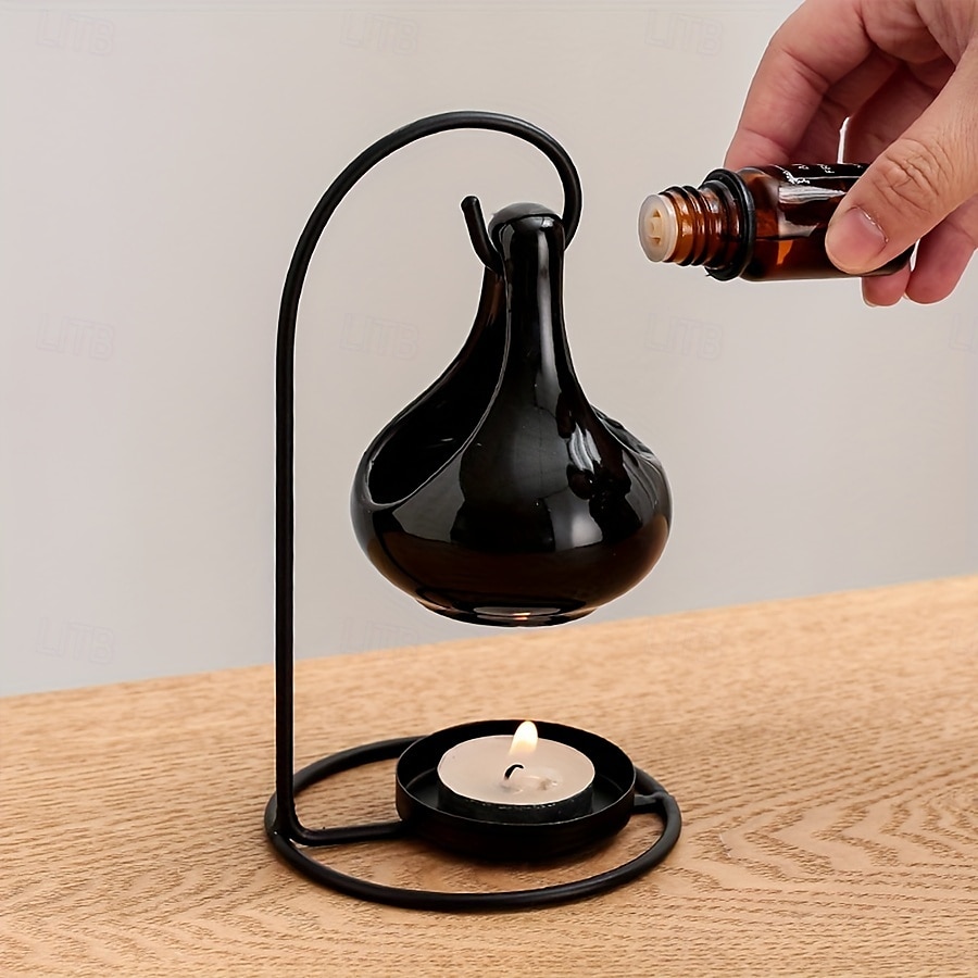 1 stk. svart hengende komfyr - kreativ aromaterapi eterisk olje &voksvarmer med blank overflate uten strømbehov for interiør, stearinlyslampe for avslapning, lysestake, elegant lampe, kunstnerisk 2025 - $24.99 –P4