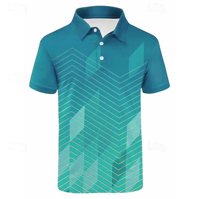 Herr Randig Sport pikétröjor Golftröja Kortärmad Polotröjor Skjortor med krage Ledigt Sportkläder Semesterkläder Knappar 3D-utskrift Sjöblå Svart Vin 2025 - $22.99 –P5