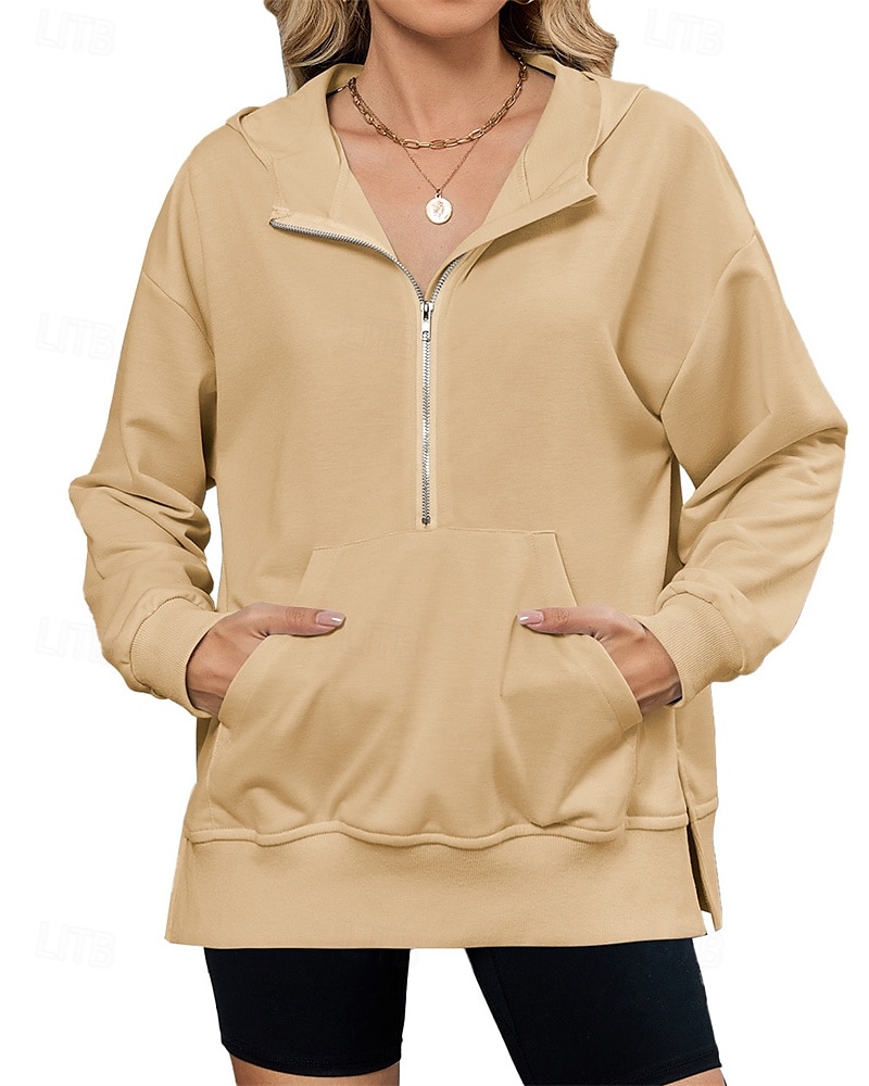 Femmes Sweat à capuche Uni Streetwear Occasionnel Confortable manche longue À capuche Hauts Réguliers Rue Fête Sortir Poche Avant Quart de zip Noir Rose Claire Bleu Kaki Gris Automne de 2025 ? $27.99 –P4