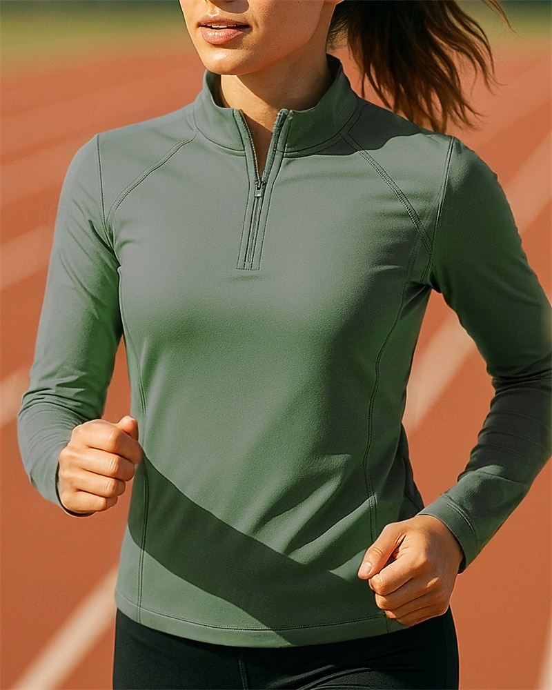 Damen Einfarbig Sweatshirt Laufoberteil Golf-Poloshirt Laufshirt Sommer Frühling Schlank Viertel Postleitzahl Langarm Schnelltrocknend Leicht Elastisch Atmungsaktiv Tennis Golfspiel Laufen Weinrot 2026 - $25.99 –P7