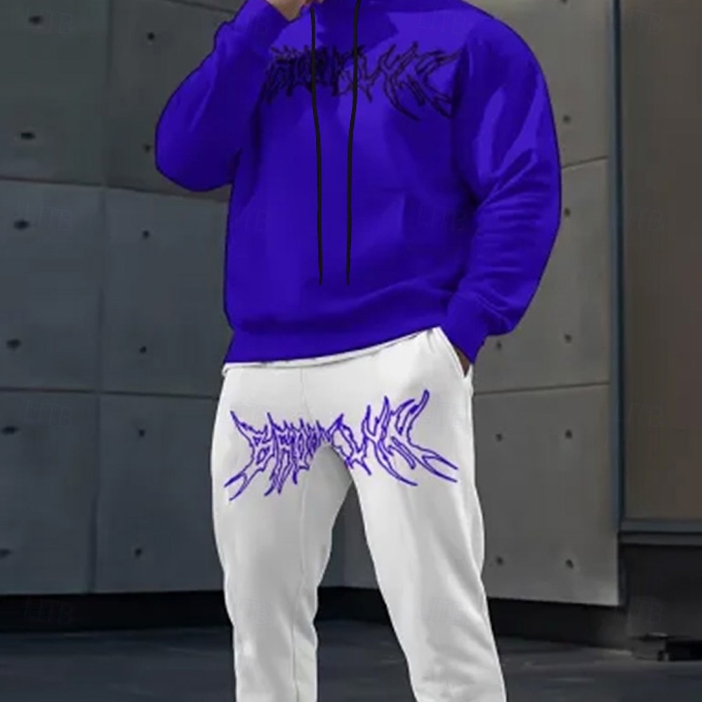 Herr Grafisk 2st 3D-tröja set Träningsoverall Hoodie-tröja Långärmad Långa byxor Huva Ledigt vardag Fritids- 3D-utskrift Vår Höst Vinter Rödhakeägg blå 2025 - $39.99 –P3