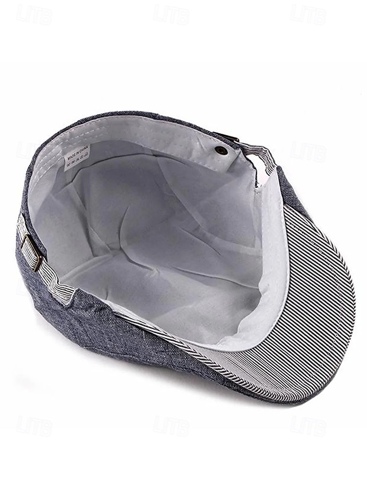 Verstellbare Schiebermütze aus Leinen für Herren, leichte, atmungsaktive Zeitungsjungenmütze mit Streifendetail, Vintage-Ivy-Cap-Stil für Freizeitausflüge und den Alltag 2025 - $14.99 –P6