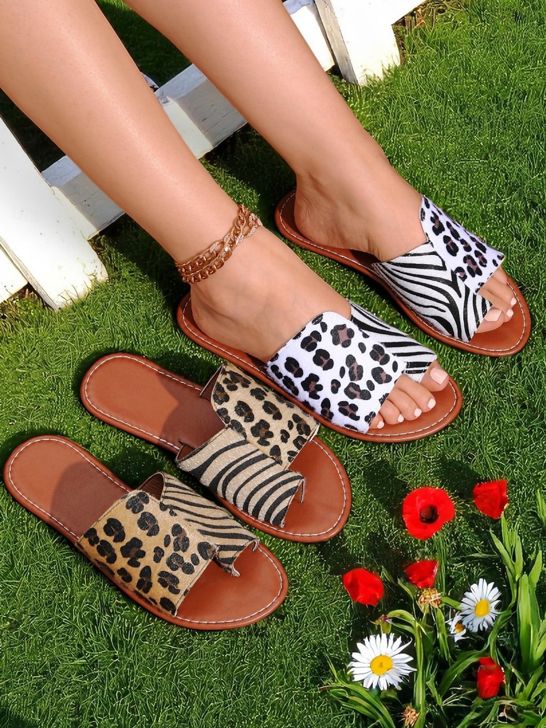 Damen-Sandalen mit Animalprint und Zebra- und Leoparden-Patch-Design für Sommerpicknicks, den Garten und den Urlaub im Resort 2025 - $18.99 –P5