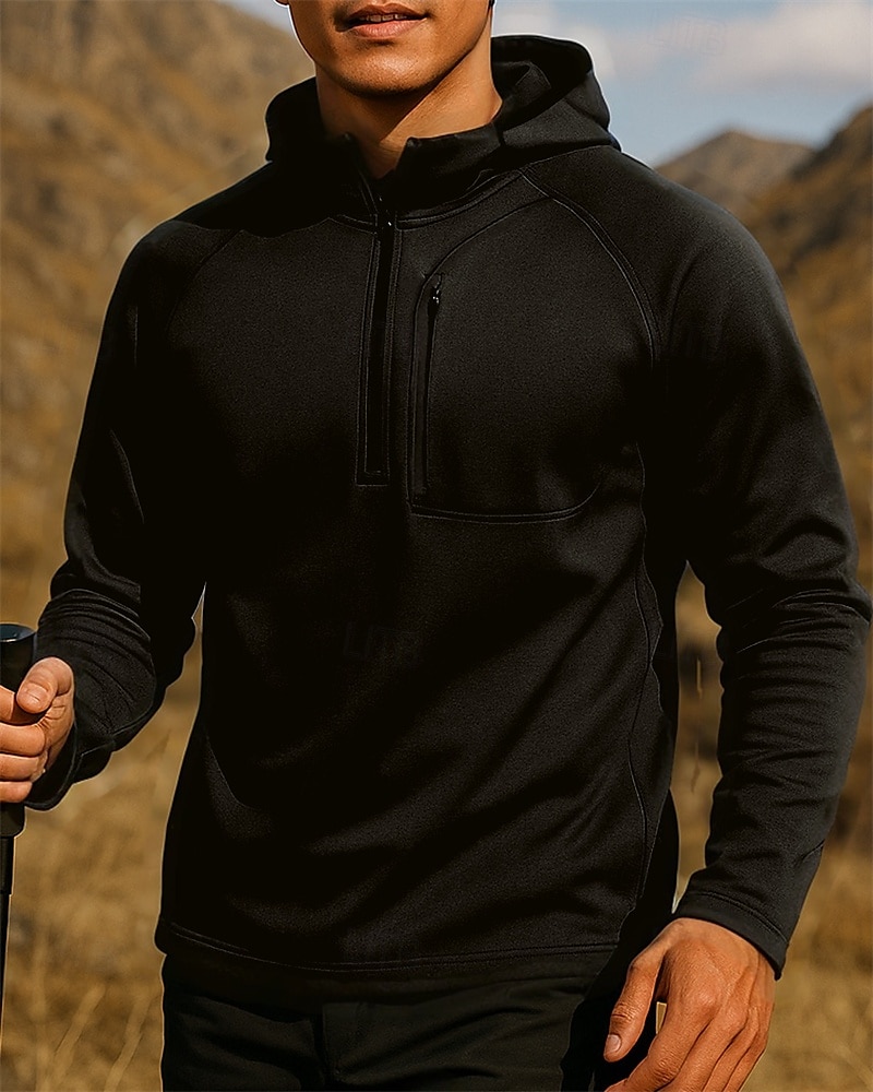 Per uomo Felpa Polo cima dell'escursionismo Manica Lunga Con Cappuccio Maglietta Top Esterno Traspirante Asciugatura Rapida Leggero Zip a un quarto Poliestere Nero Verde militare Tennis Golf Corsa del 2025 a $35.99 –P4
