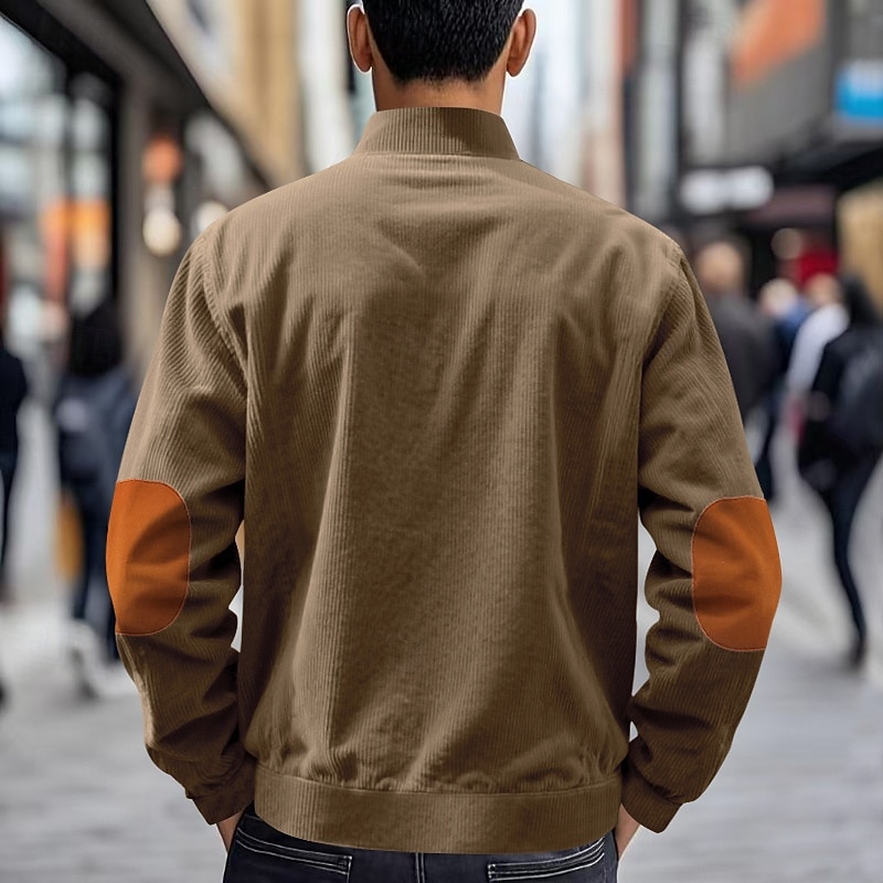 Men's Lightweight Jacket Corduroy Jacket Casual Jacket Vacation Daily Pocket Spring Fall Color Block Fashion Classic Stand Collar Regular Apricot Black White Yellow Wine Jacket 2025 - $29.99 –P6
