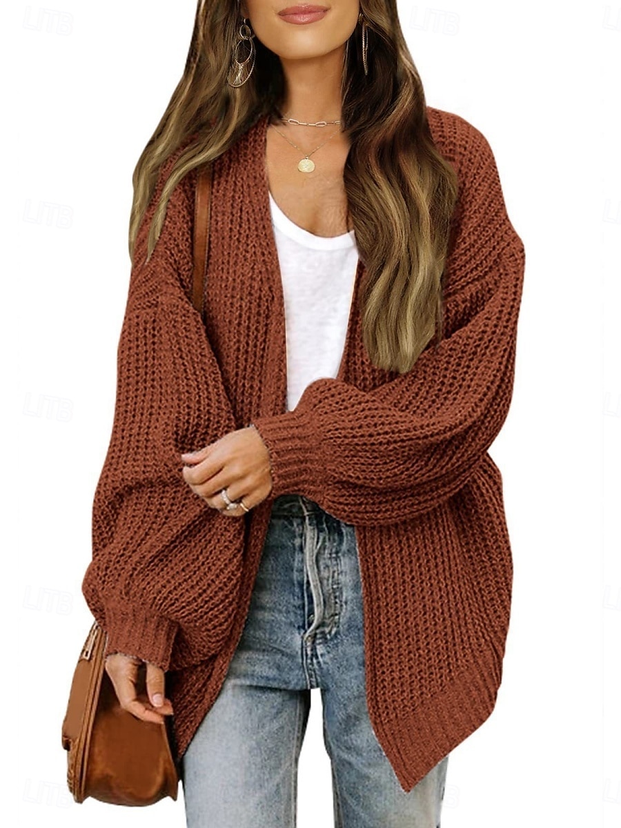 Pentru femei Pulover Bluza Elegant Modă Șic Stradă Culoare pură Deschis frontal Tricotat Manșon Lung Topuri obișnuite Tricotat În aer liber Zilnic Sfârșit de săptămână Negru Roz Îmbujorat Toamnă Iarnă 2025 - $25.99 –P20