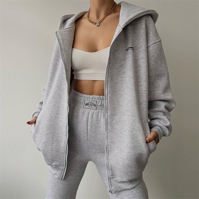 Mujer Tracksuit Pantalones Deportivo Ropa Deportiva Otoño Manga Larga Resistente al Viento Gimnasio Rutina de ejercicio Deportes Ropa de deporte Ropa de Deporte Color sólido Negro Gris oscuro Gris 2025 - $32.99 –P6