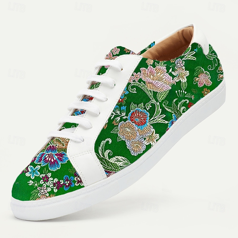 Men's Green Jacquard Fabric Sneakers Comfortable Low-Top Shoes with Floral Pattern Suitable for Casual Walking Daily Wear and Creative Outfits 2025 - $42.99 –P1