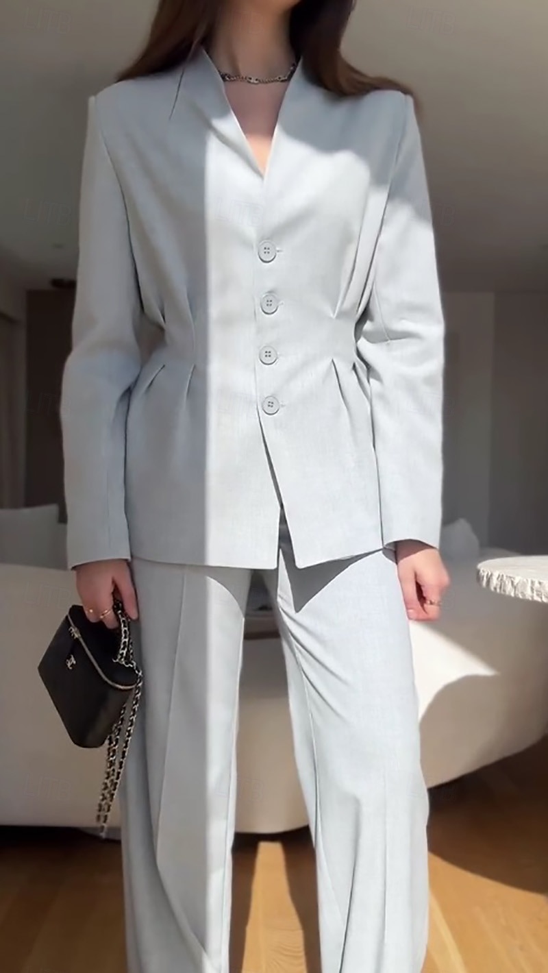 Macacão  Conjunto de Calças 2 Peças Conjunto de Mãe da Noiva Conjunto de Calças com Blazer Sem Gola Elegante Vintage Simples Mangas Longas Comprimento do Chão Calças com Detalhes de Pregas de 2025 por $169.99 –P10