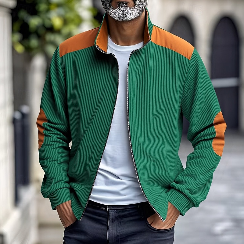 Men's Lightweight Jacket Corduroy Jacket Casual Jacket Vacation Daily Pocket Spring Fall Color Block Fashion Classic Stand Collar Regular Apricot Black White Yellow Wine Jacket 2025 - $29.99 –P17
