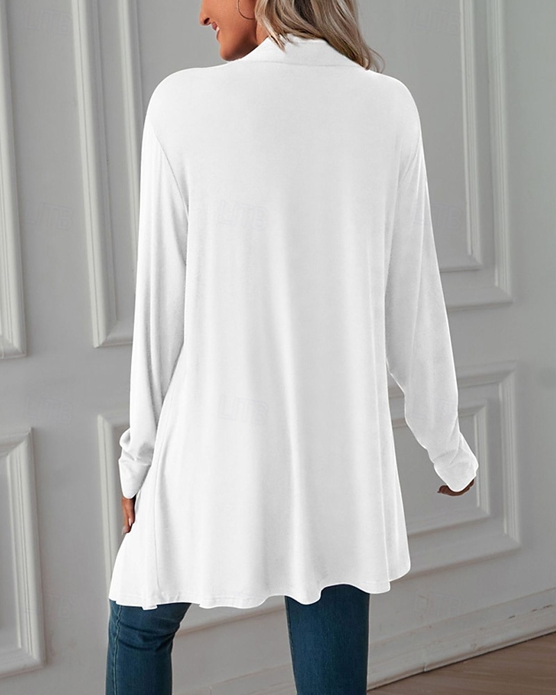 Damen Pullover Strickjacke Urlaub Mode Täglich Einfarbig Gerippt Öffnung vorne Gestrickt Langarm Lange Oberteile Stricken Ferien Ausgehen Wochenende Schwarz Weiß Herbst Winter 2025 - $22.99 –P9