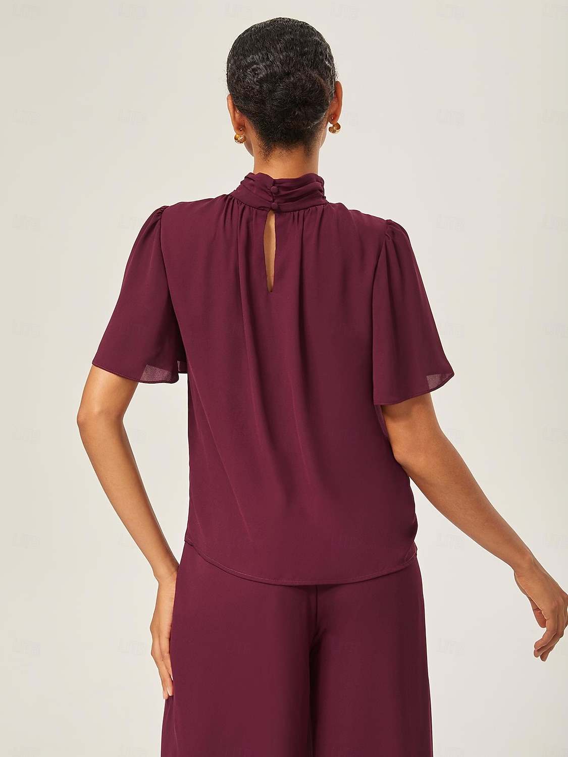 elegante completo in chiffon arricciato con collo alto del 2025 a $84.99 –P2