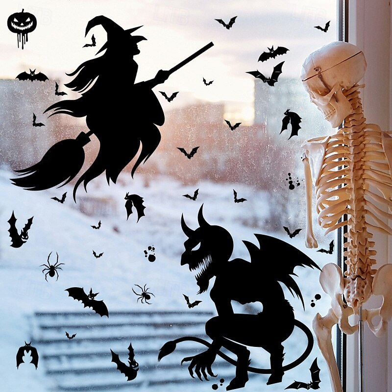 4 Sheets Halloween Window Cling Sticker Decals Decorations Double Side, Ghost Pumpkin Witch Grim Reaper Bat Skeleton Static Stickers for Halloween Party Supplies 2025 - $6.49 –P5