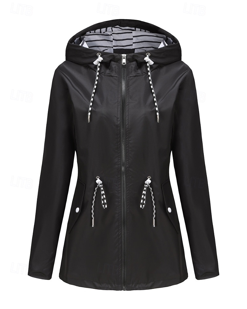Women's Trench Coat Warm Comfortable Zipper Pocket Fashion Outdoor Plain Holiday Going out Zipper Regular Hooded Regular Fit Long Sleeve Outerwear Black Red Green Fall Winter 2025 - $31.99 –P11