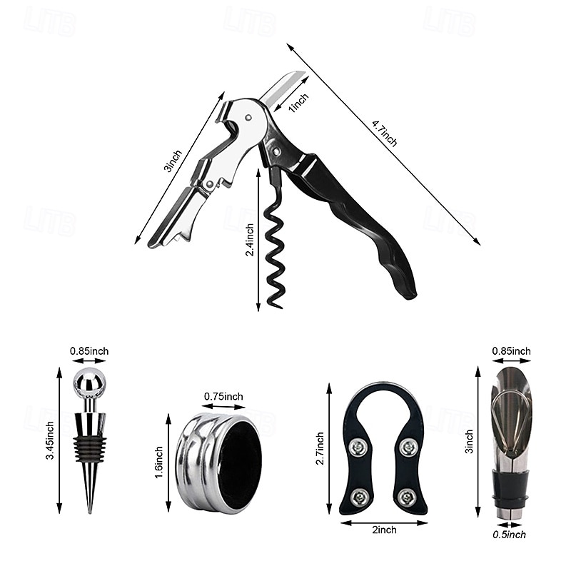Wine Opener Set Waiters Corkscrew Stainless Foil Cutter Leak Proof Bottle Stoppers Pourer Anti Overflow Collar Drip Ring Included Manual Cap Opening Tool for Cork Manual Wine Bottle Opener Cork 2025 - $8.49 –P5