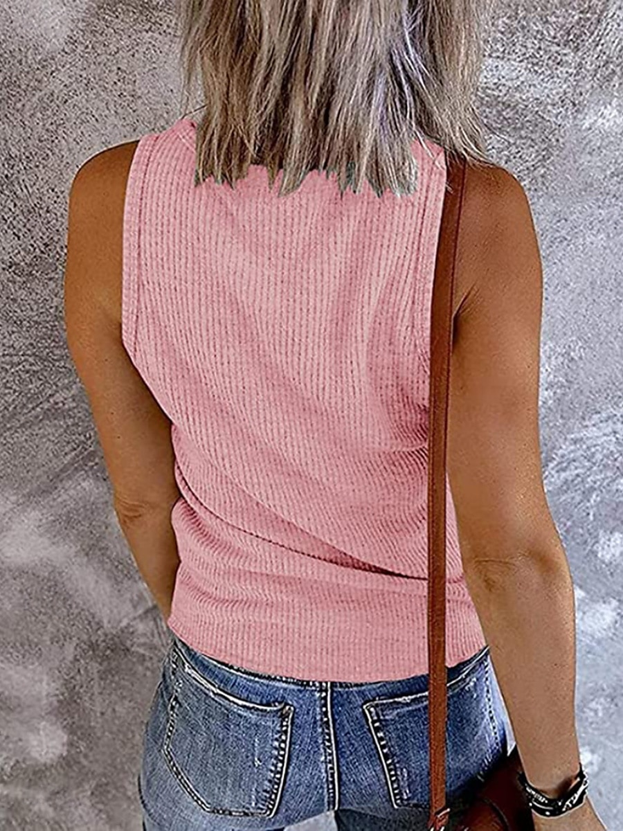 Damen Camisole-Tanktop Einfarbig Täglich Stilvoll Lässig Ärmellos V Ausschnitt Normale Oberteile Täglich Knöpfe Rosa Wein Blau Grau Sommer 2025 - $16.99 –P14