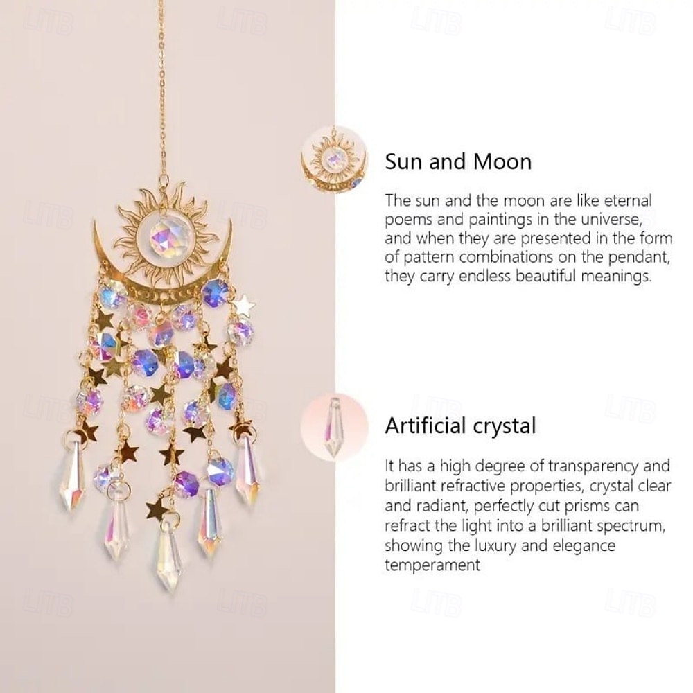 Crystal Sun Catcher Golden Flame Moon Hanging Ornament, AB Color Window Hanging Decor for Indoor Outdoor Garden Courtyard Bedroom, Suncatcher for Window Light Prism Decoration 2025 - $18.99 –P2