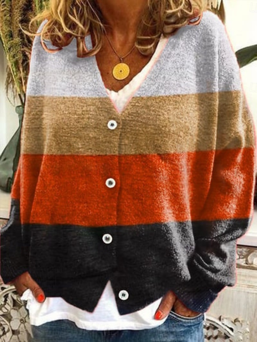 Pentru femei Pulover Bluza Modă Șic Stradă Casual Grafic Geometric Plisat În V Nasturi Tricotat Imprimeu Manșon Lung Topuri obișnuite Tricotat În aer liber Zilnic Sfârșit de săptămână Negru 2025 - $39.99 –P3