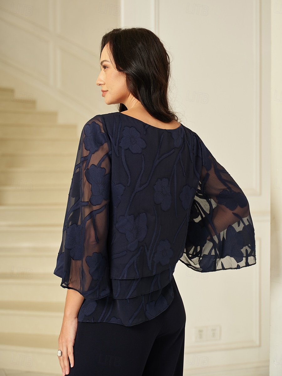 Dames Kanten overhemd Blouse Geklede topjes Chiffon-topjes Effen Kleur Bloemig Grafisch Elegant Stijlvol Basic Halve mouw Flutter mouw Boothals Normale tops Bruiloft gast Werk Dagelijks Asymetrische 2025 - $49.99 –P2