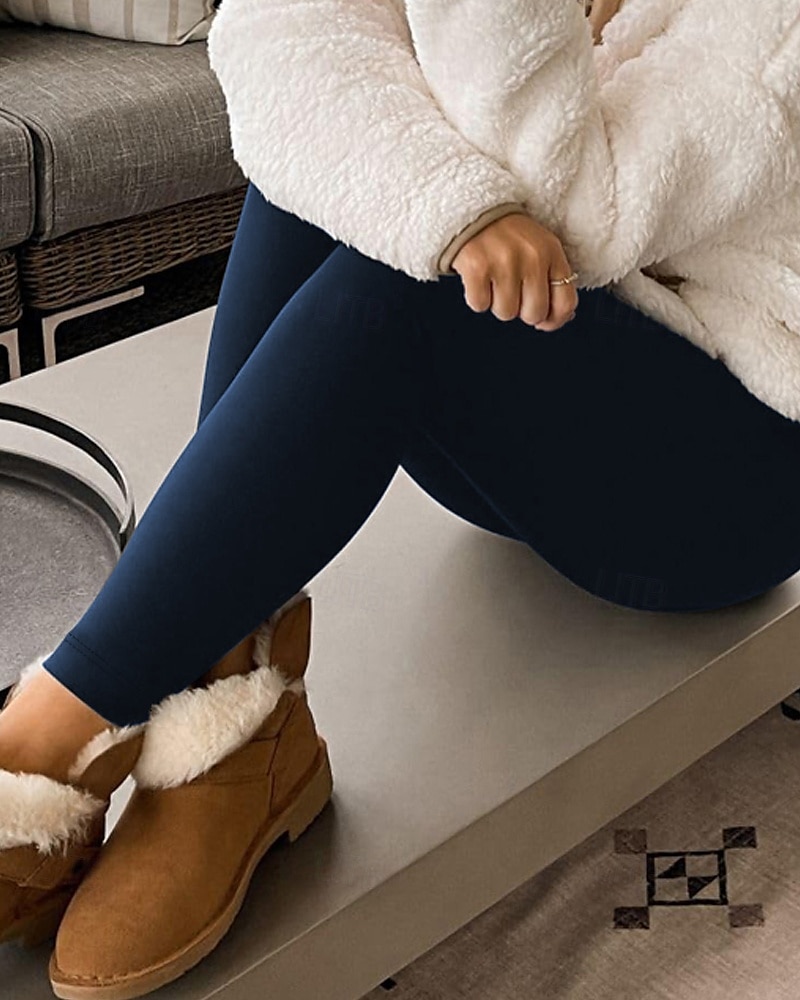 Women's Fleece Lined Leggings Fleece Pants Slacks Leggings Streetwear  Casual Full Length Natural Plain Elastic Waist Comfy Outdoor Comfortable  Outdoor Going out Wine Navy Black Dark Gray Winter 2026 - $20.99