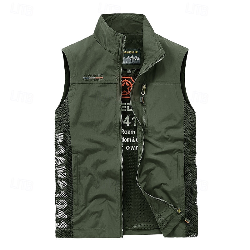 Herr Fiskeväst Vandringsväst Ärmlös Vest Utomhus Vindtät Snabb tork Lättvikt Reflexremsa Vinter Dragkedja Polyester Armégrön Blå Jakt Fiske Klättring 2025 - $17.49 –P3