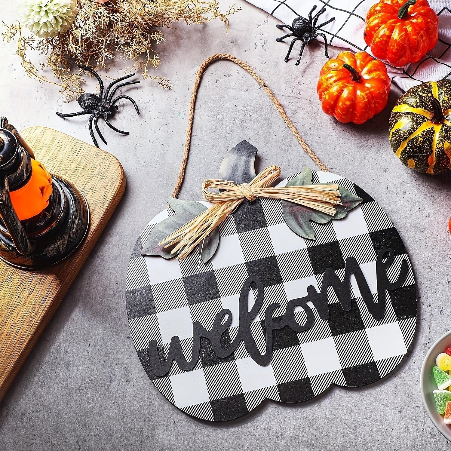 Őszi üdvözlő fa ajtófogas, halloween hálaadás tök 3D kockás bejárati ajtótábla, rusztikus függő verandakoszorú őszi lakberendezés 2025 - $12.99 –P2
