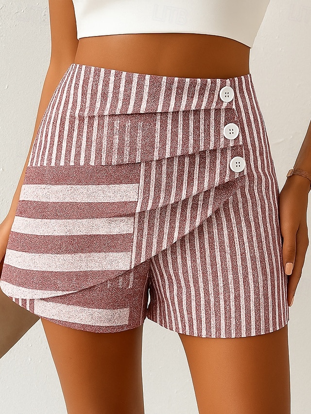 Dame kinesisk Shorts Elegant Ferie Årgang Kort Høy Midje Grafisk Stripet Abstrakt Multi Layer Mikroelastisk utendørs Gate Daglig Svart Blå Rød Sommer Vår 2025 - $17.99 –P3