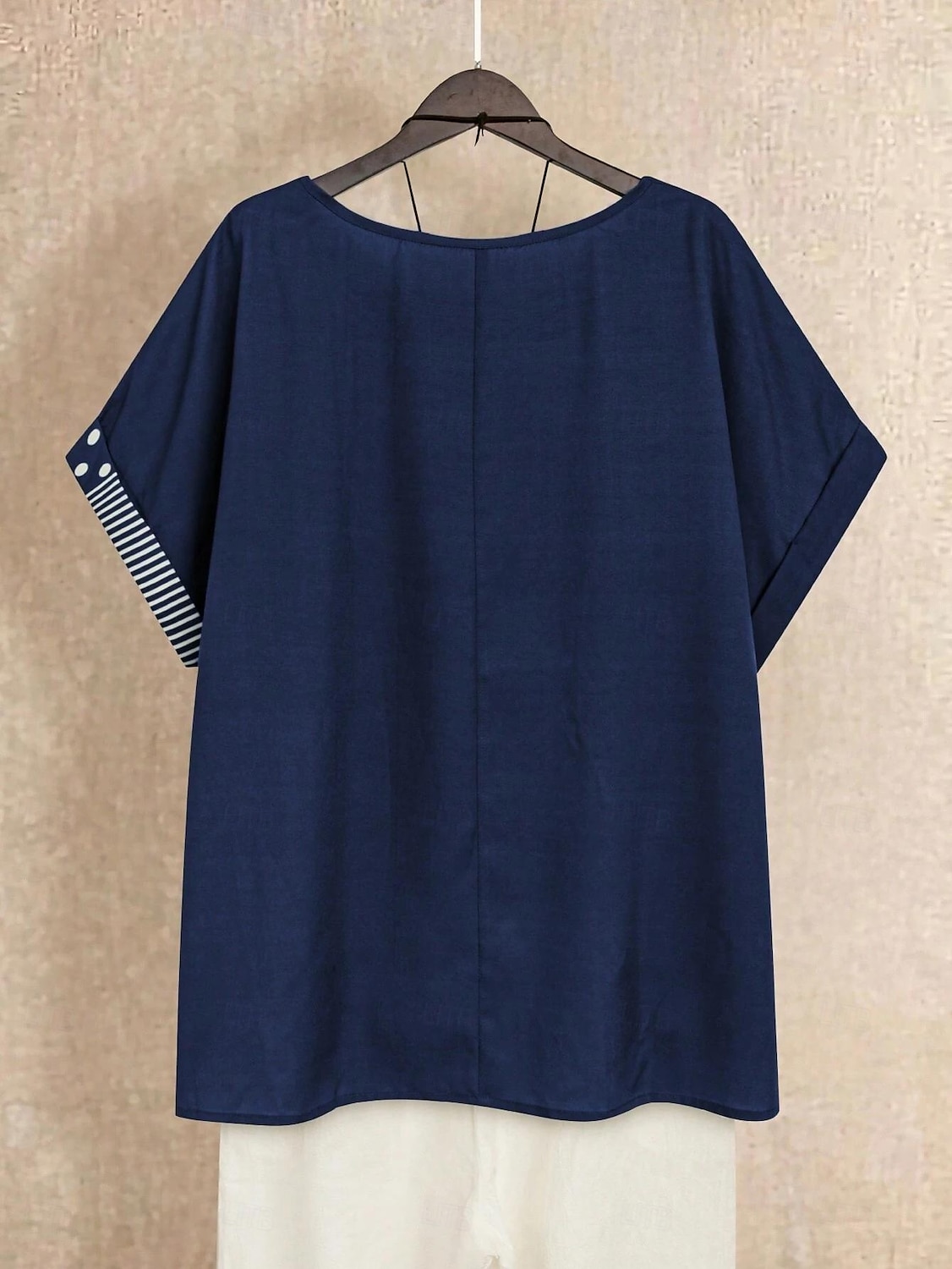 Dame Bluse Grafisk Polkadotter Stripet Grunnleggende Kortermet Crew-hals Vanlige topper Ferie Knapper Trykt mønster Svart Navyblå Grønn Sommer Vår 2025 - $26.99 –P2