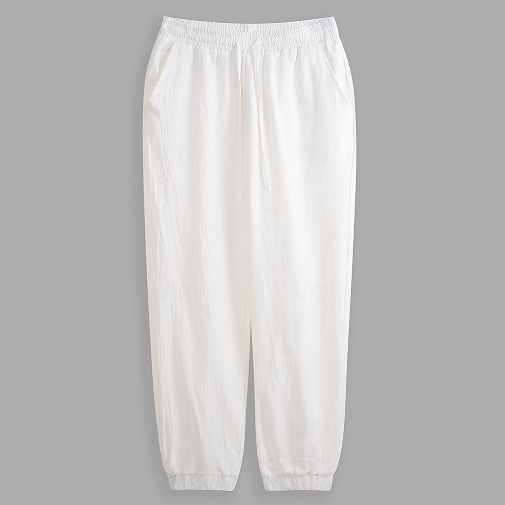 Herre Linbukser Bukser Sommerbukser Strandbukser Uformelle bukser Lomme Elastisk midje Helfarge Komfort Pustende Full lengde utendørs Hjem Daglig Ferie Klassisk Stil Lys khaki + svart Lys khaki 2025 - $27.99 –P3