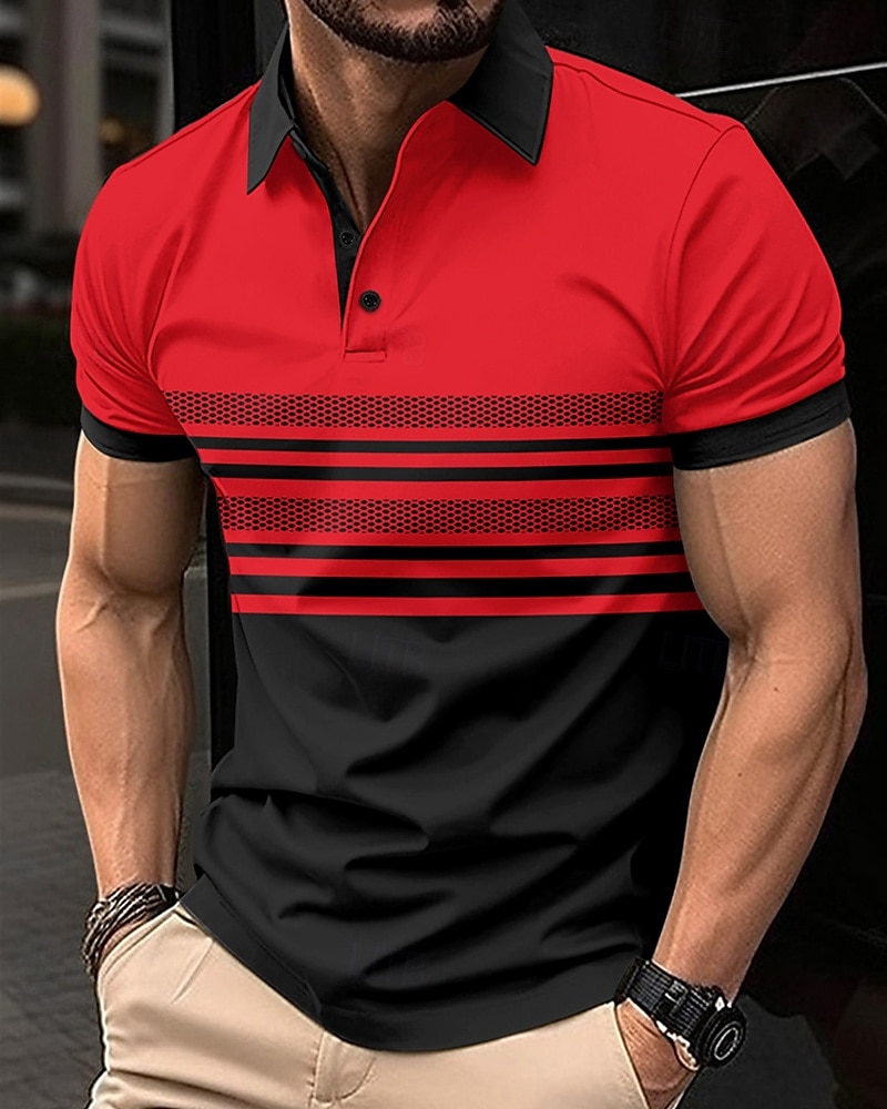 Men's Golf Shirt Golf Polos Shirts Work Casual Lapel Short Sleeve Basic Modern Striped Buttons Summer Regular Fit White Pink Red Royal Blue Green Khaki Golf Shirt 2025 - $18.99 –P13