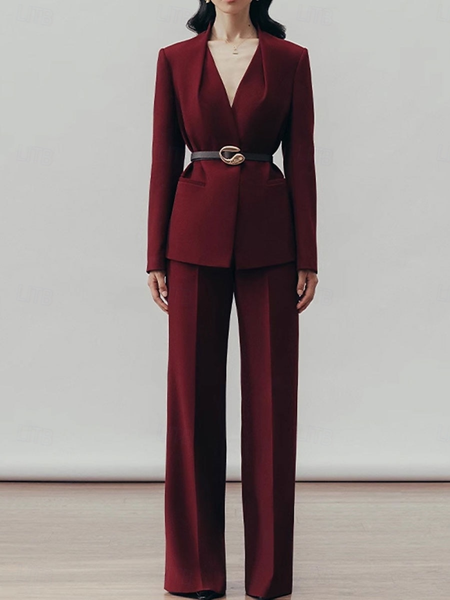 Tvådelad Byxdress Brudens Mor Kragefri Plisserad Blazer Set V-Nacke Långa Ärmar Golvlängd Byxor 2025 - $169.99 –P1