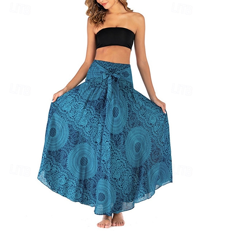Pentru femei Fustă Linie A Leagăn Casual Boho Maxi Talie Înaltă Fuste Floral Imprimeu Micro-elastic Vacanță Concediu Negru Albastru piscină Portocaliu Verde Vară Poliester 2025 - $20.99 –P2
