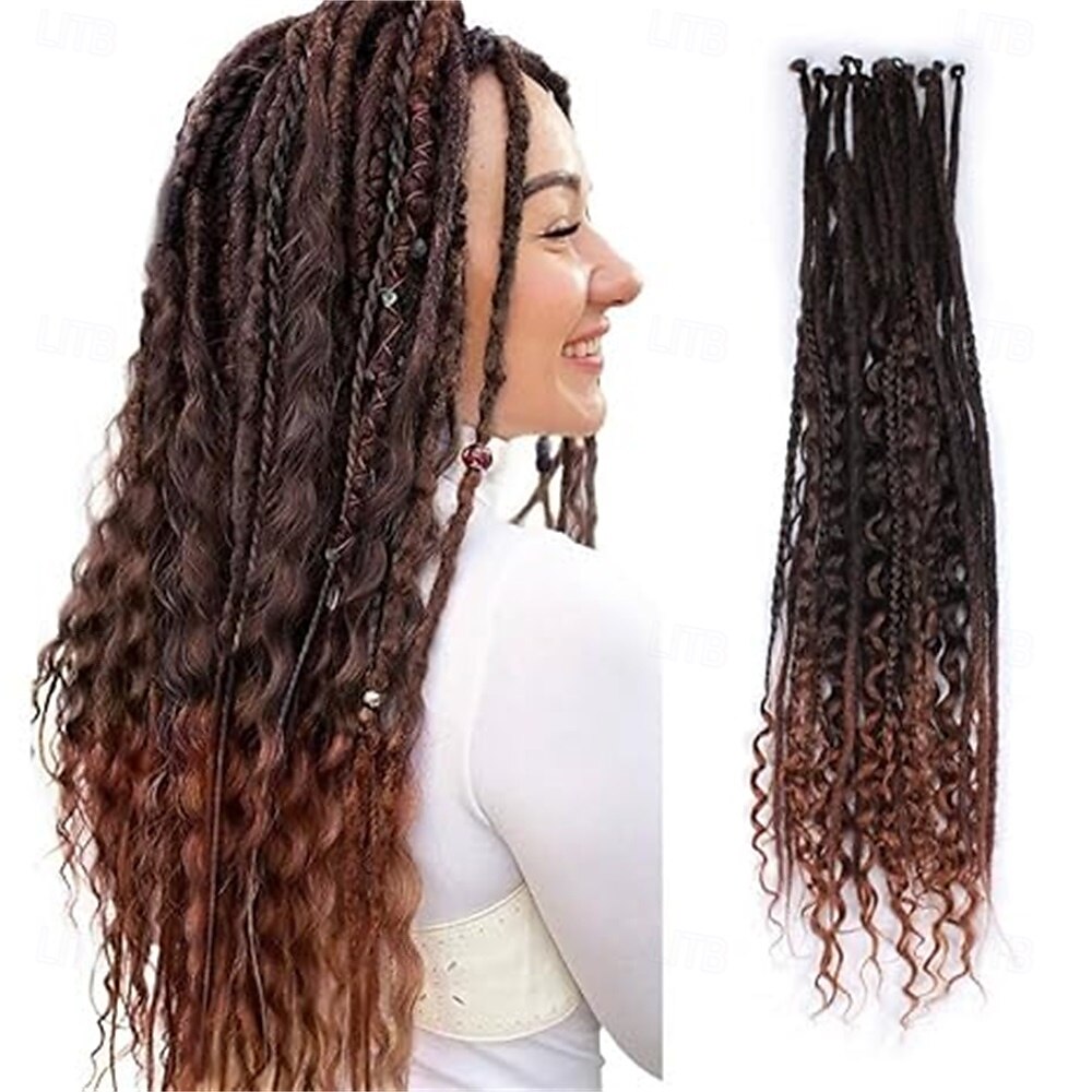 24 Inch 3 In 1 Dreadlock Extensions Sets 30 Strands Mixed Ombre Blue Synthetic SE Dreads Extensions 100% Handmade Soft Single Ended Curly Boho Wavy Dreads for Girls 2025 - $58.99 –P10