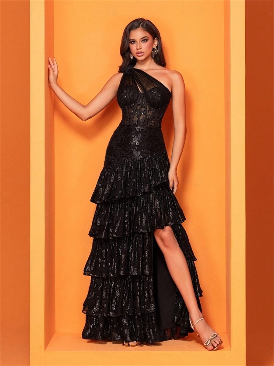 A-line šaty na Quinceanera elegantní šaty pro formální svatbu podlahová délka bezrukávové jedno rameno krajka s rozparkem 2025 - $149.99 –P6