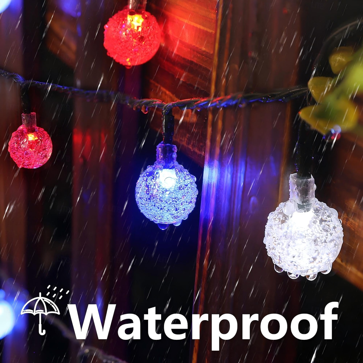 1 Pc Patriotic Solar String Lights 12M-100 LED, for 4th of July Independence Day 250th Anniversary Memorial Day, Red White Blue Bubble Ball Light String Party 2026 - $26.99 –P4