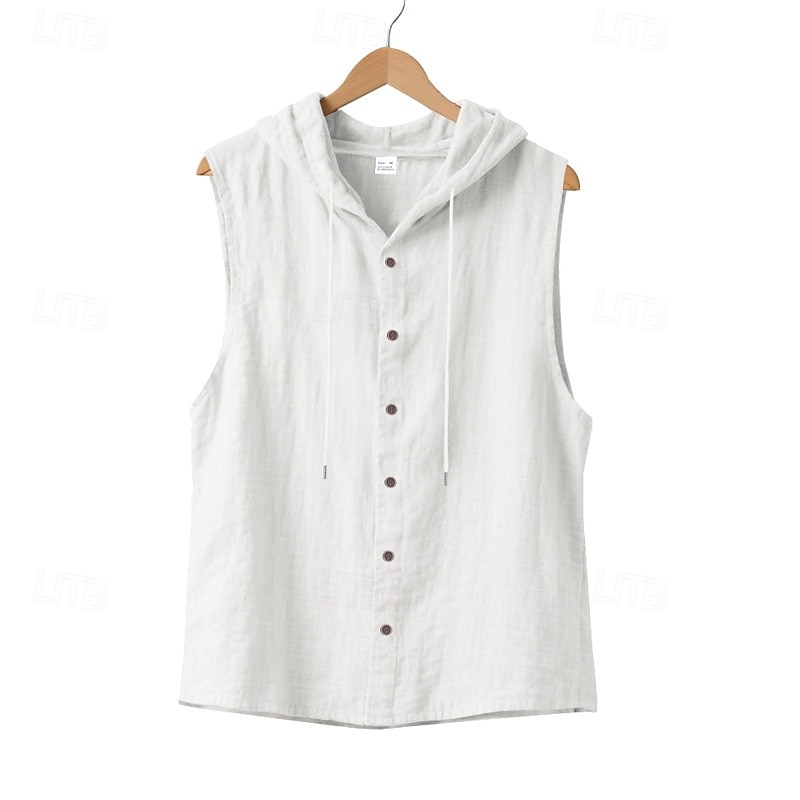 Herren Tank Top Weste Unterhemd Ärmelloses Shirt Ärmellos Mit Kapuze Sommer Einfach Mode Designer Basic Knöpfe Urlaub Straße Ausgehen Schwarz Weiß Gelb Top T-Shirt für Herren 2025 - $17.99 –P7