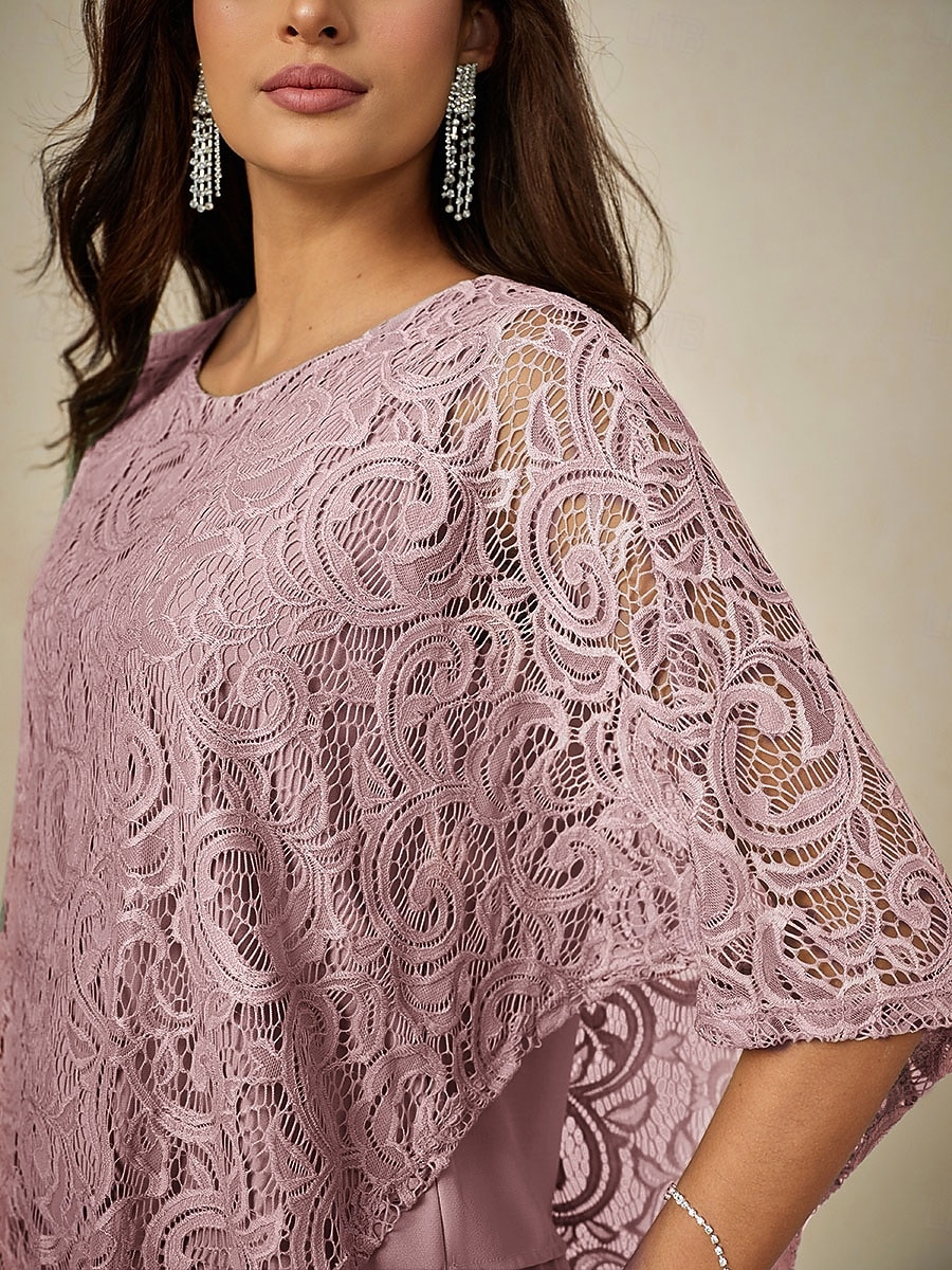 Жен. Блуза Нарядные Топы Полотняное плетение Элегантный стиль Рукав до локтя Вырез под горло Обычные топы Свадебный гость Повседневные Кружева Пэчворк Многослойный Румяно-розовый Лето Весна 2025 - $49.99 –P4