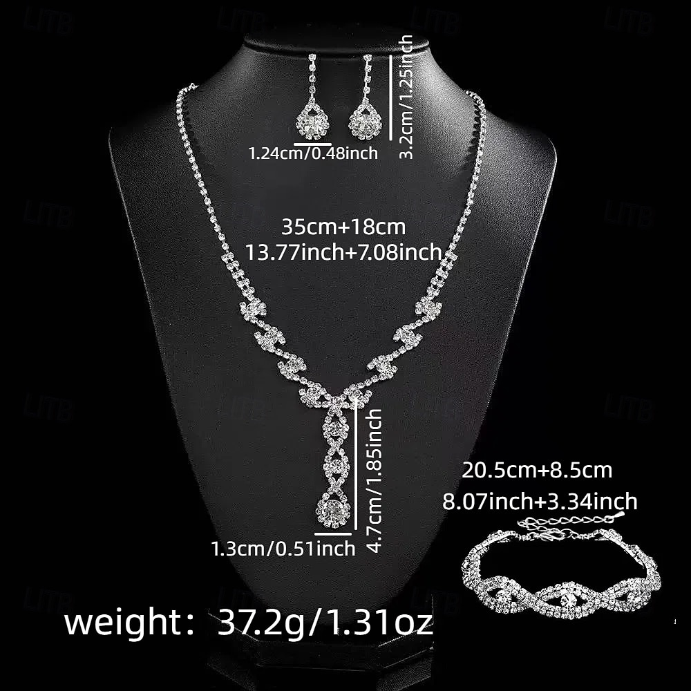 Set di gioielli da sposa, 1 set di orecchini con zirconi e strass, collana e braccialetti, elegante e raffinato, set di gioielli da donna per matrimonio, lavoro, occasioni speciali del 2025 a $28.99 –P8
