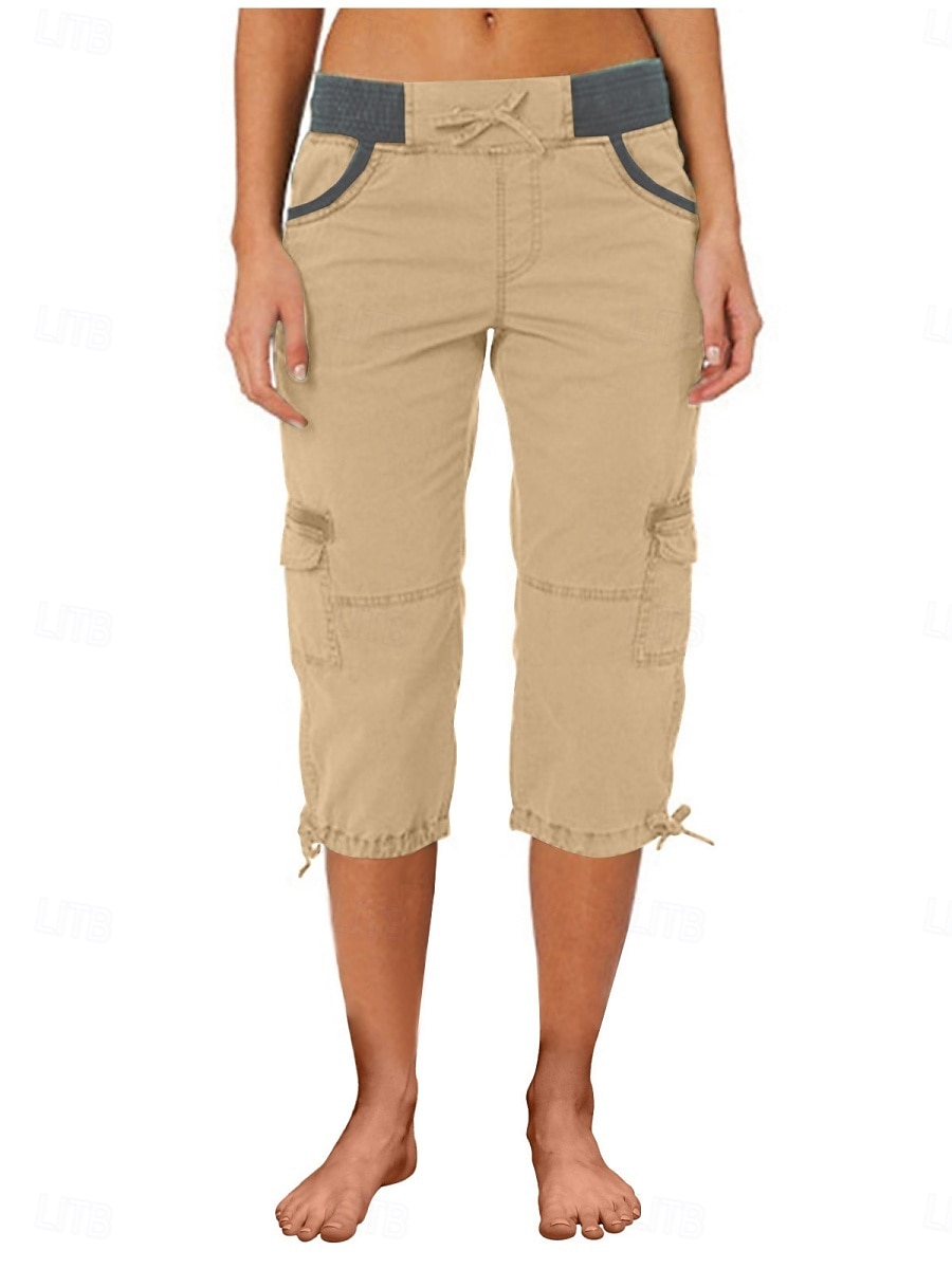 Dam Militärbyxor Semester Mode Streetwear Vadlängd Hög midja Slät Ficka Bekväm Mjuk Microelastisk Utomhus Gata Gul-Brun Svart Vit Orange Sommar Normal 2025 - $29.99 –P11