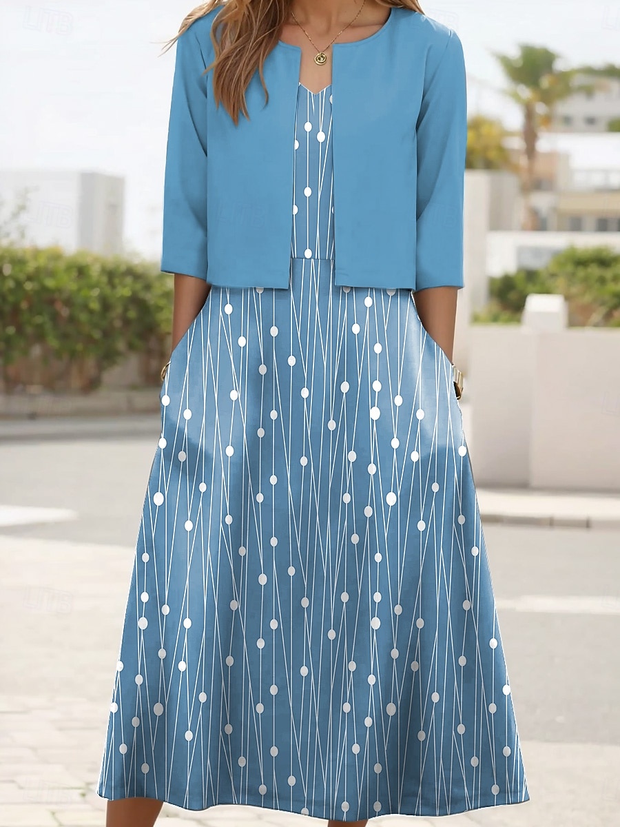 Women's Dress Set Midi Dress A Line Dress Party Cocktail Floral Print Half Sleeve V Neck Wedding Guest Daily Pink Green Gray Summer Spring Loose Fit 2025 - $36.99 –P2