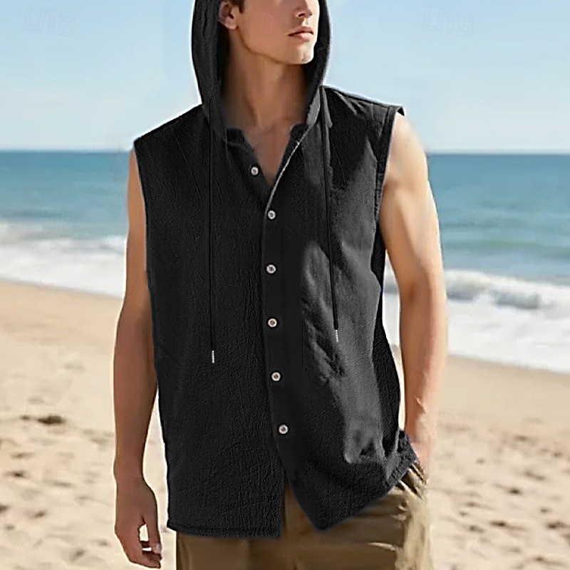 Men's Tank Top Vest Top Undershirt Sleeveless Shirt Sleeveless Hooded Summer Plain Fashion Designer Basic Buttons Vacation Street Going out Black White Yellow Top Tee for Men 2025 - $17.99 –P12