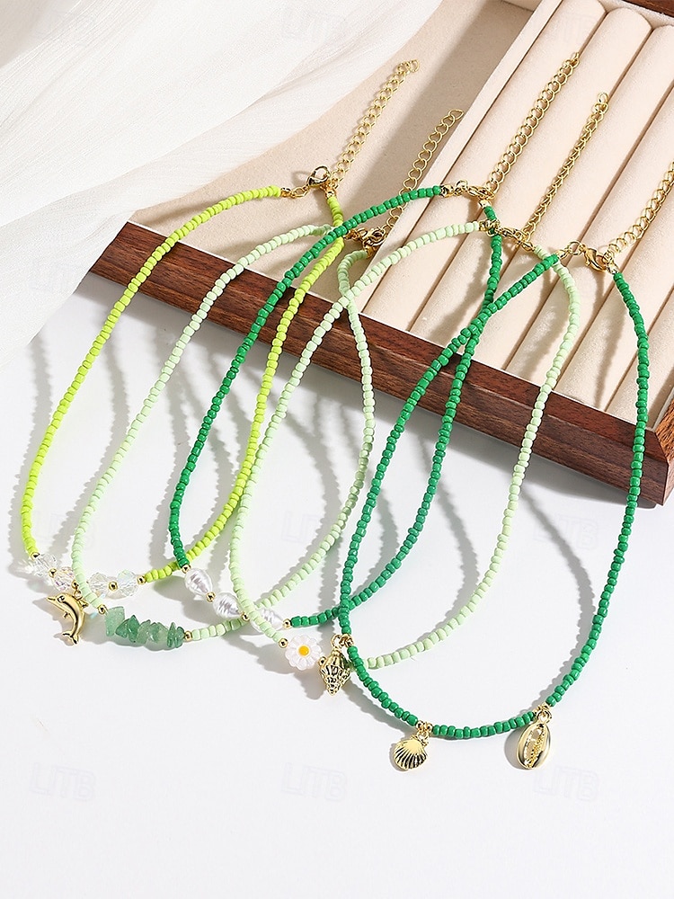 Women's Colorful Beaded Layered Necklace Set – Boho Evil Eye, Pearl, and Charm Accents – Adjustable Summer Jewelry for Teens and Young Women – Ideal for Beach, Festivals and Casual Wear 2025 - $14.99 –P5