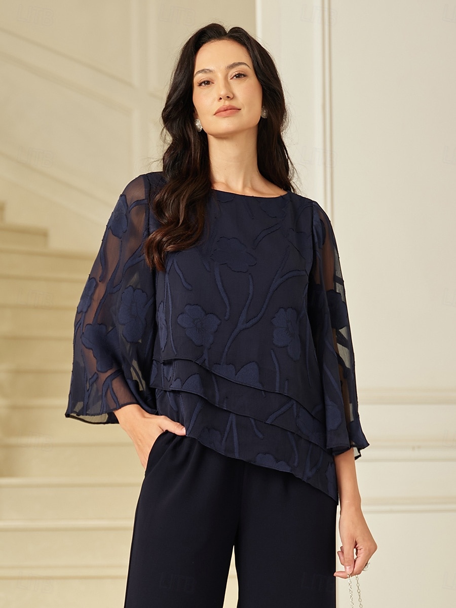 Dames Kanten overhemd Blouse Geklede topjes Chiffon-topjes Effen Kleur Bloemig Grafisch Elegant Stijlvol Basic Halve mouw Flutter mouw Boothals Normale tops Bruiloft gast Werk Dagelijks Asymetrische 2025 - $49.99 –P7