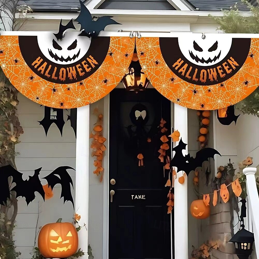Bandeira de fã de Halloween, bandeirinhas, bandeira para áreas externas, para pendurar em cercas de quintal de Halloween, bandeira de abóbora assustadora, decoração de mesa, decoração de quarto de outono, decoração estética de festa de aniversário de Hall de 2025 por $7.99 –P4