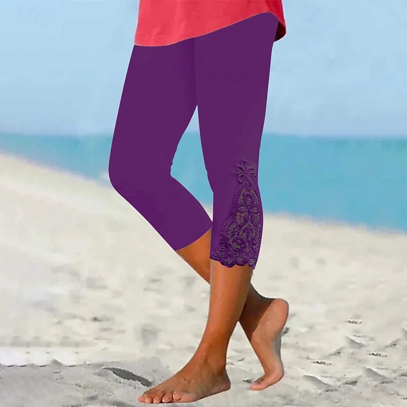 Damen Caprihose Leggings Streetwear Lässig Wadenlang Natürliche Taille Einfach Spitze Patchwork Elastischer Bund Bequem Außenbereich Outdoor Urlaub Alltagstauglich Wein Hellhimmelblau Schwarz Gelb 2025 - $14.99 –P2
